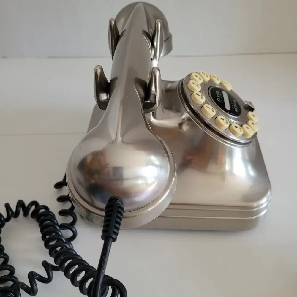 Grand Phone Silver Retro Push Button Landline Telephone CS11 Tested Pottery Barn